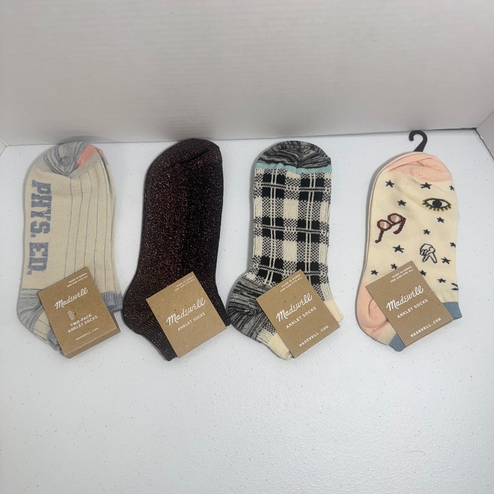 Madewell Womens Ankle Socks 4 Pair Pack Phys‎ Ed Sparkle Plaid Critter OLDSTOCK